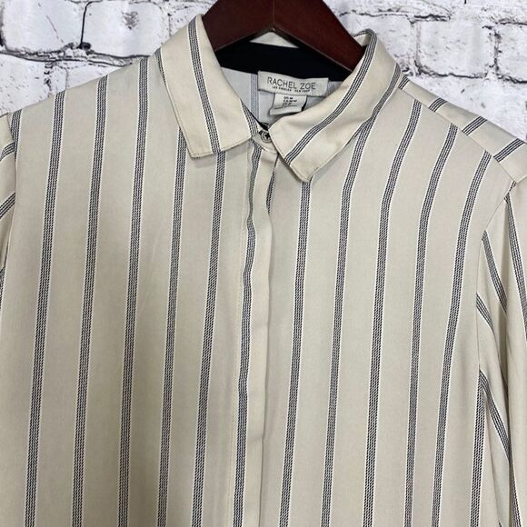 Rachel Zoe Oversized Button Down Hi-Low Striped Shirt M - Picture 5 of 16